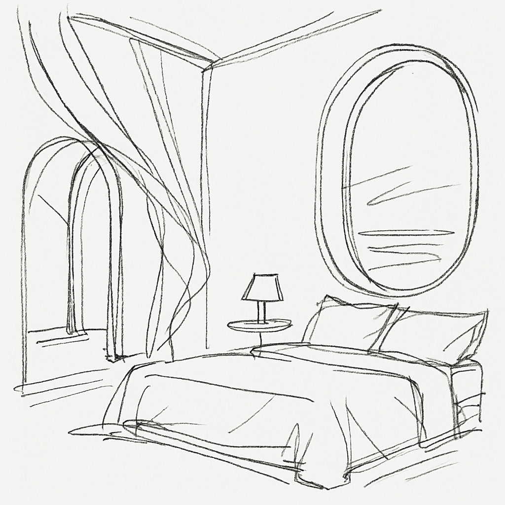 Ruční skica interiéru