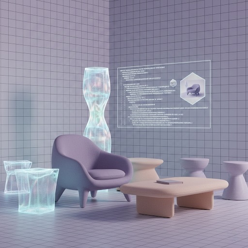 Futuristic interior with modern armchair with organic shapes