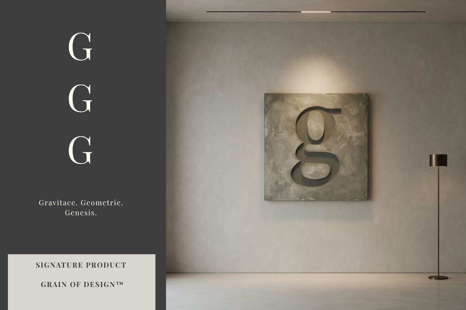 GGG relief in an interior – clean composition of the Grain of Design microcement object