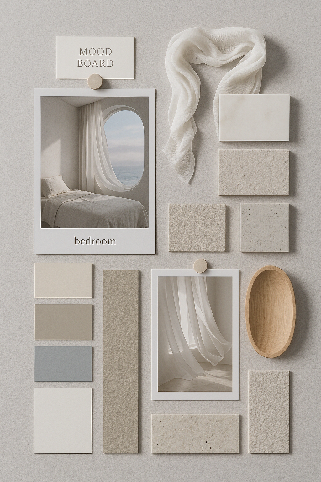 Moodboard ložnice v béžových tónech