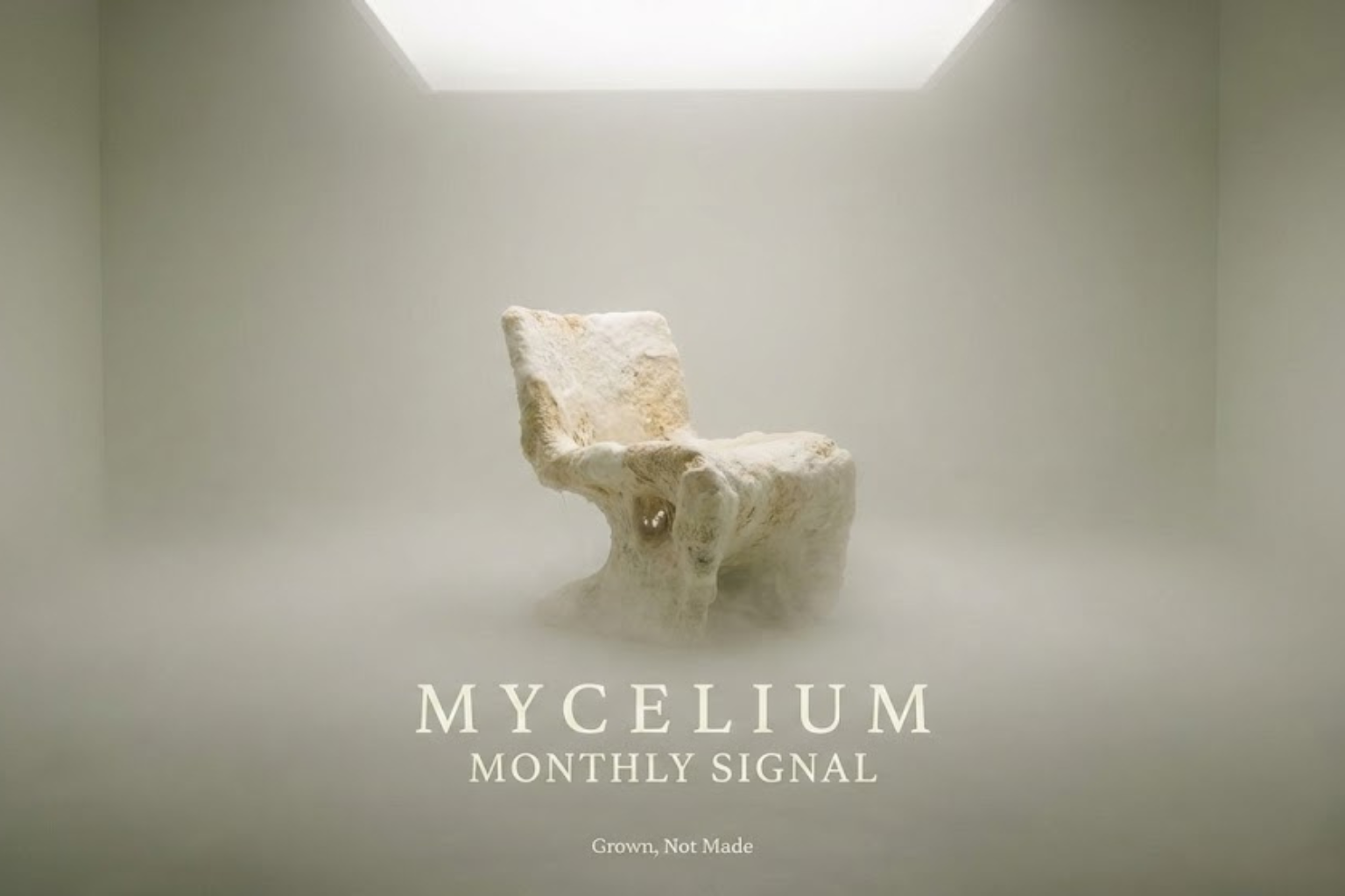 Mycelium furniture in interior — organic objects grown from fungal mycelium