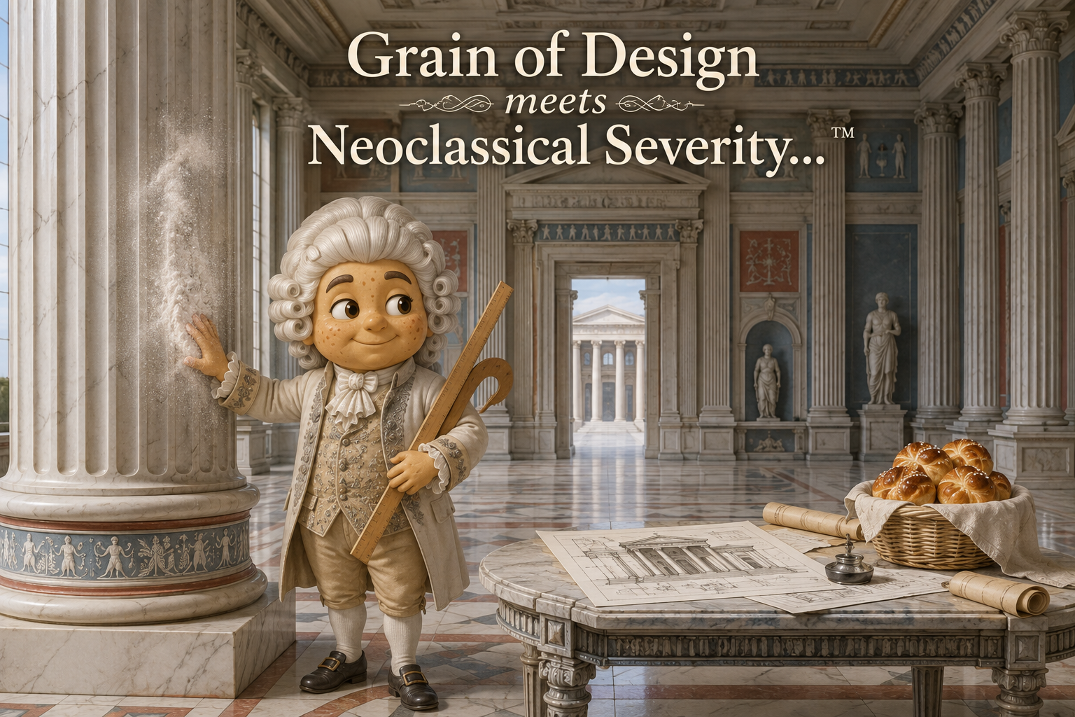 Grain of Design meets Neoclassical Severity…™ – Pagáč Epizoda IX. – Antický mýtus, moukou zaprášené sloupy a mramorový diktát