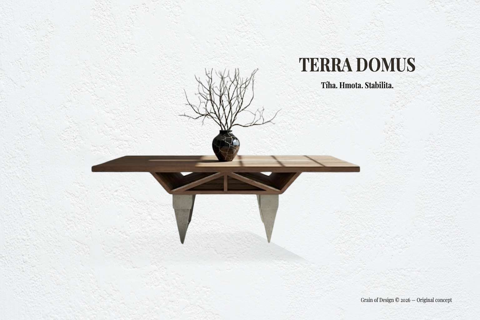 Terra Domus – stůl, který nese otisk střechy