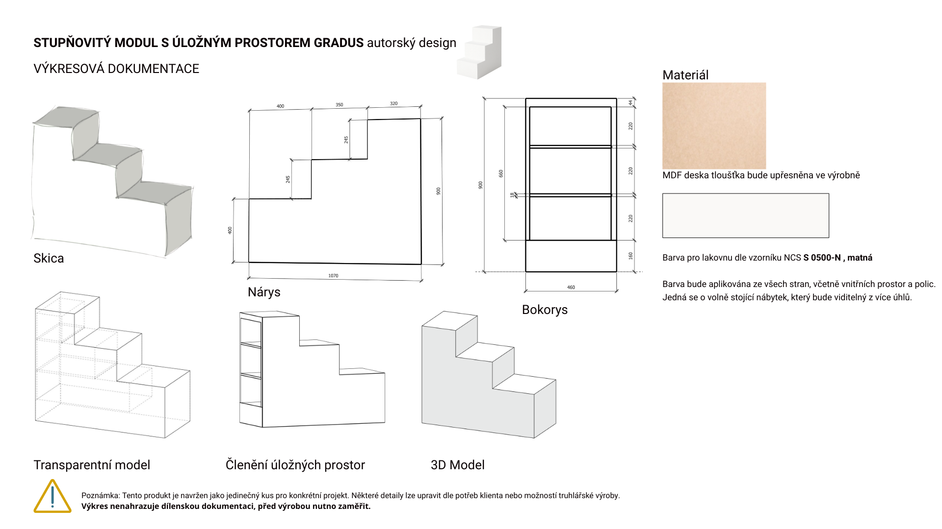 Technická výkresová dokumentace s rozměry a detaily