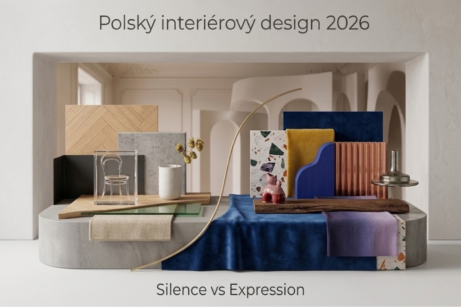 Moodboard contrasting Czech minimalism with Polish colour courage – Grain of Design Studio